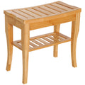 Banco para Casa de Banho de Bambu com Prateleira de Arrumação Banco de Banho Antiderrapante Impermeável e Resistente Banco de Duche para Casa Sala Quarto SPA 47,5x26x44,5 cm Madeira — foto 1