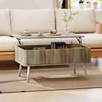 Mesa de Centro Elevatória Mesa de Café para Sala de Estar com Compartimentos Ocultos de Armazenamento e Pés de Pinho 91x56-80,5x43-57,5 cm Carvalho — foto 2