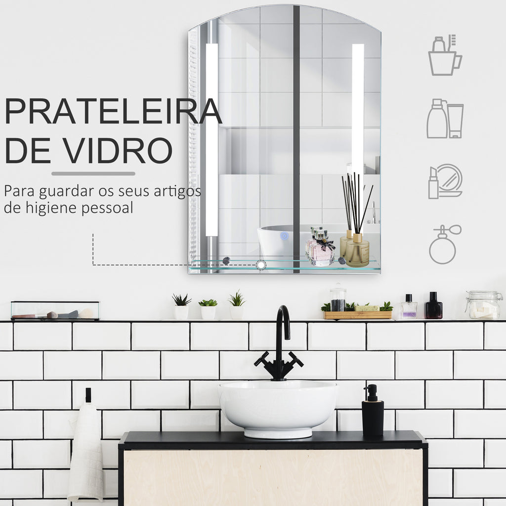 Espelho para banheiro com luz LED 16W Interruptor de toque e prateleira inferior Cabo de 1m Estrutura de alumínio 70x50x2,7 cm prata — foto 5