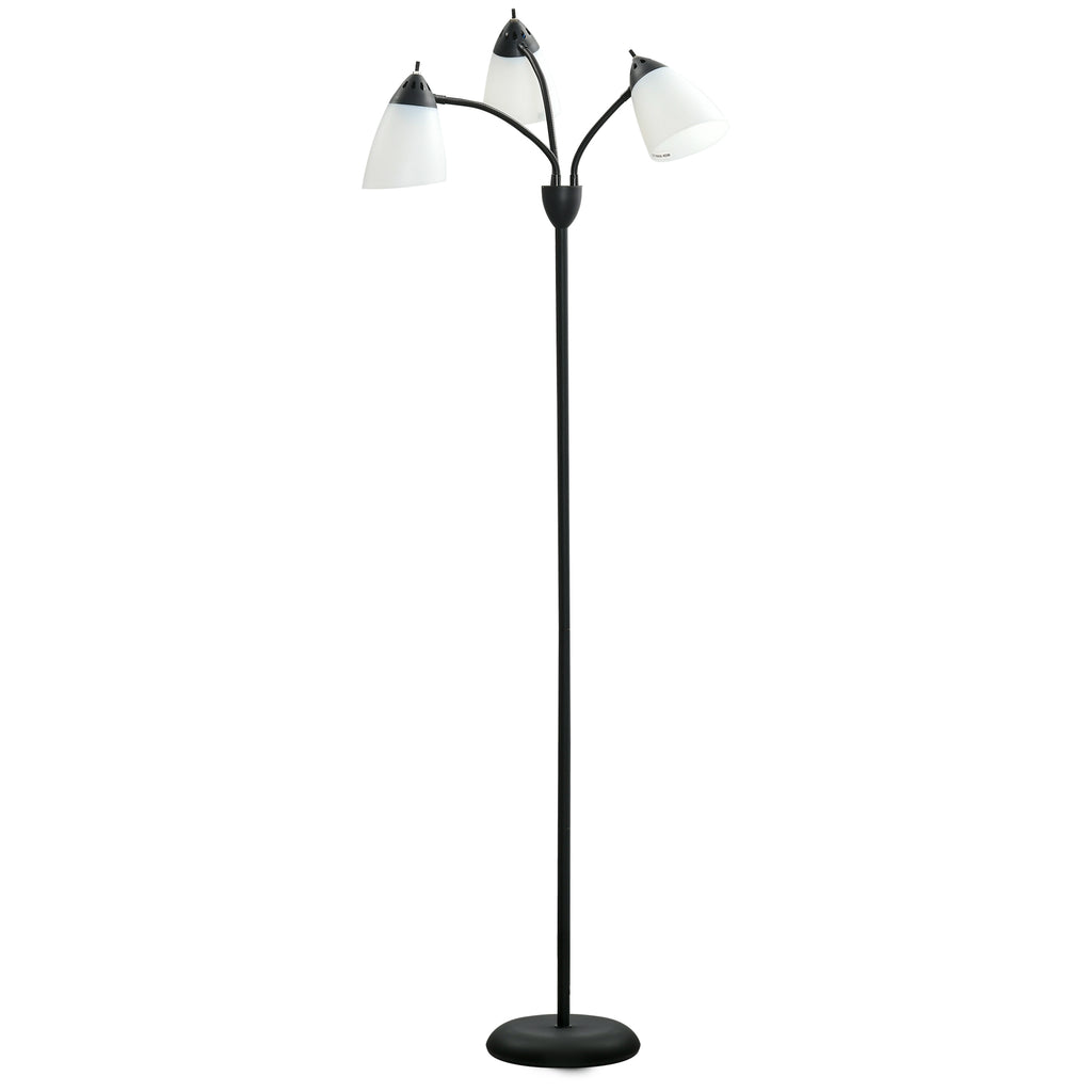 Candeeiro de Pé com 3 Ecrãs Giratórios de 360° com Interruptores LED E27 Máx. 40W Estrutura de Metal Candeeiro de Pé para Sala de Estar Dormitório Estúdio 45x45x155cm Preto — foto 1