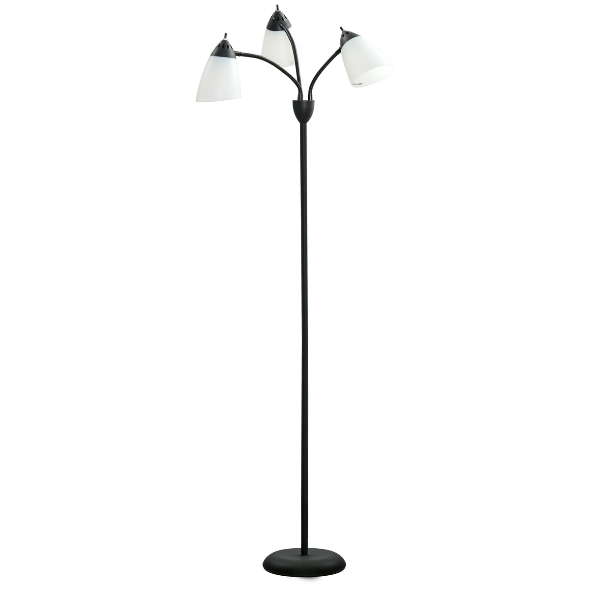 Candeeiro de Pé com 3 Ecrãs Giratórios de 360° com Interruptores LED E27 Máx. 40W Estrutura de Metal Candeeiro de Pé para Sala de Estar Dormitório Estúdio 45x45x155cm Preto — foto 1
