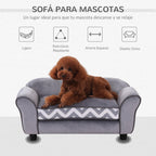 Sofá para animais de estimação com pernas Cama de cachorro de madeira com almofada acolchoada aconchegante e capa lavável 73,5x41x33 cm cinza — foto 4