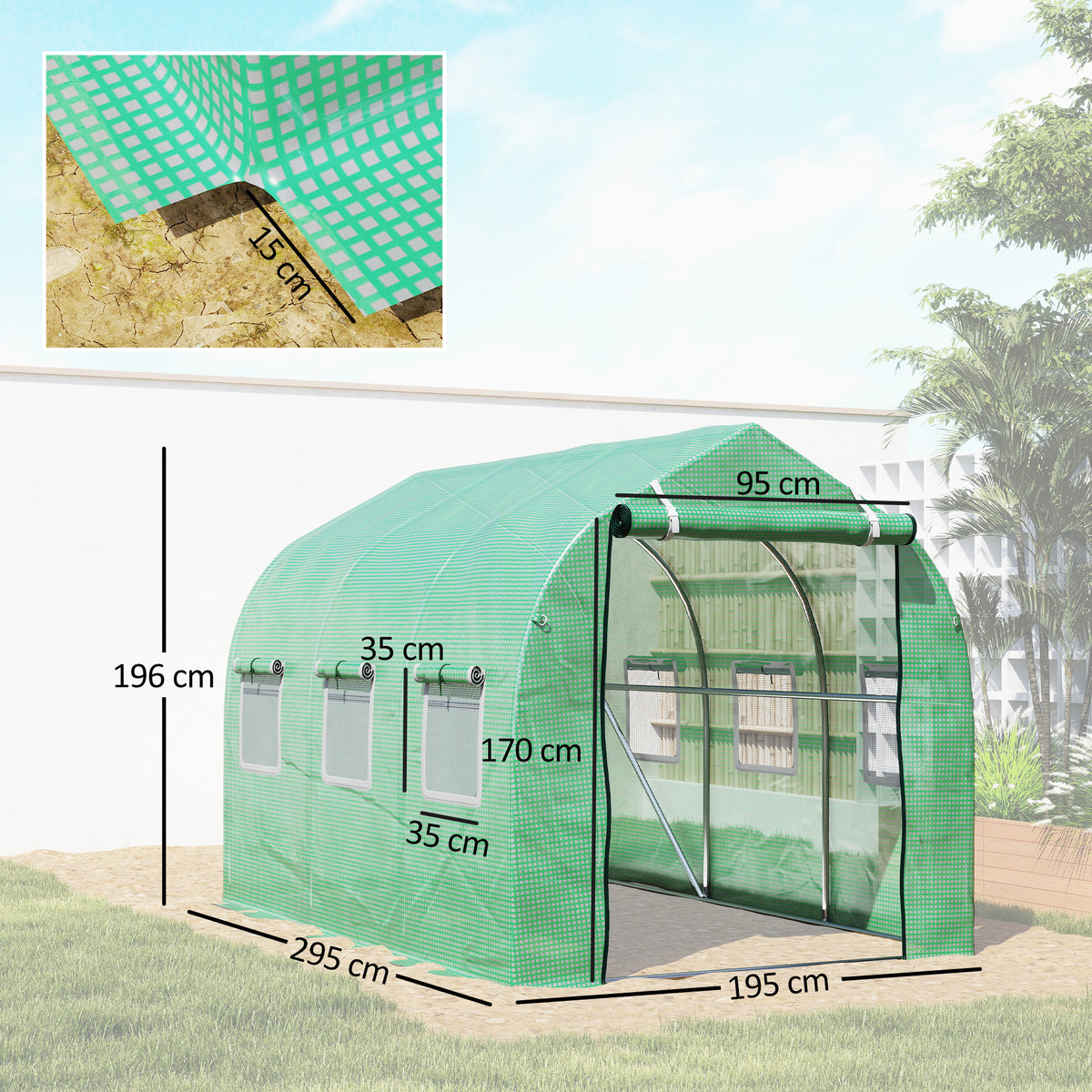 Estufa tipo Túnel 3x2x2 m Estufa de Exterior com 6 Janelas de Malha e Porta Estufa de Cultivos para Pátio Jardim Verde — foto 3