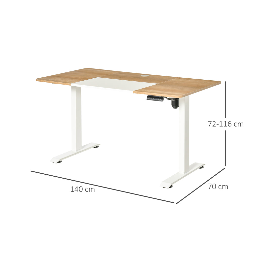 Secretária Elétrica de Pé com Ajuste Elétrico de Altura e 4 Teclas de Memória para Casa Escritório 140x70x72-116 cm Branco e Natural — foto 3