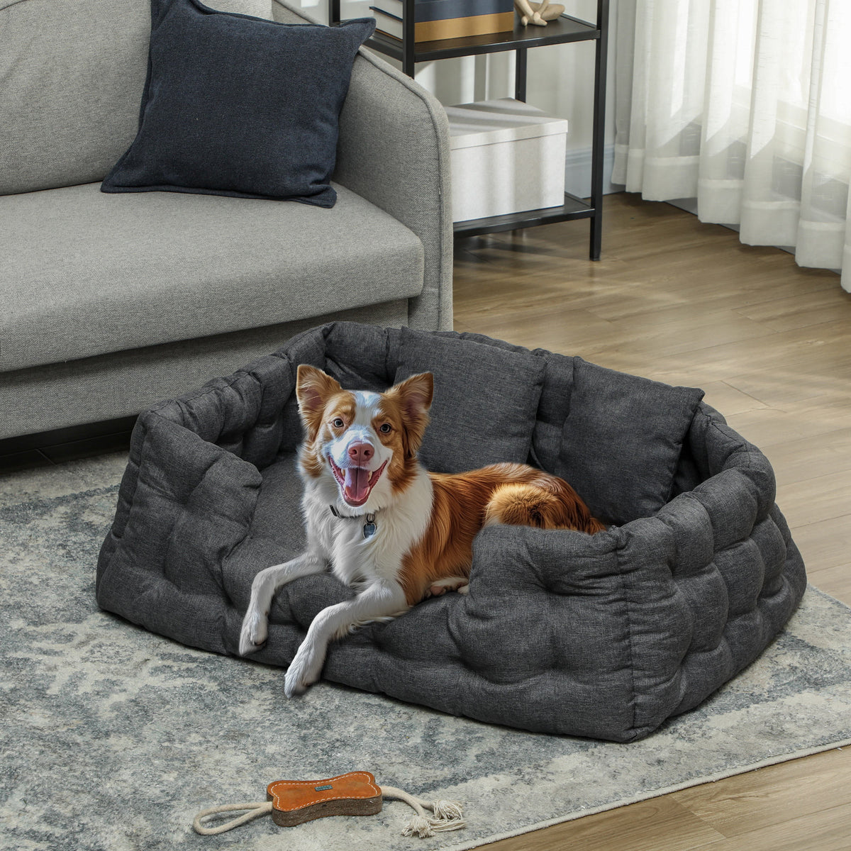 Cama para Cães Grandes Cama para Animais de Estimação com 2 Almofadas Cama para Cães com Base Antiderrapante Capa Amovível e Lavável 110x70x35 cm Cinza — foto 2