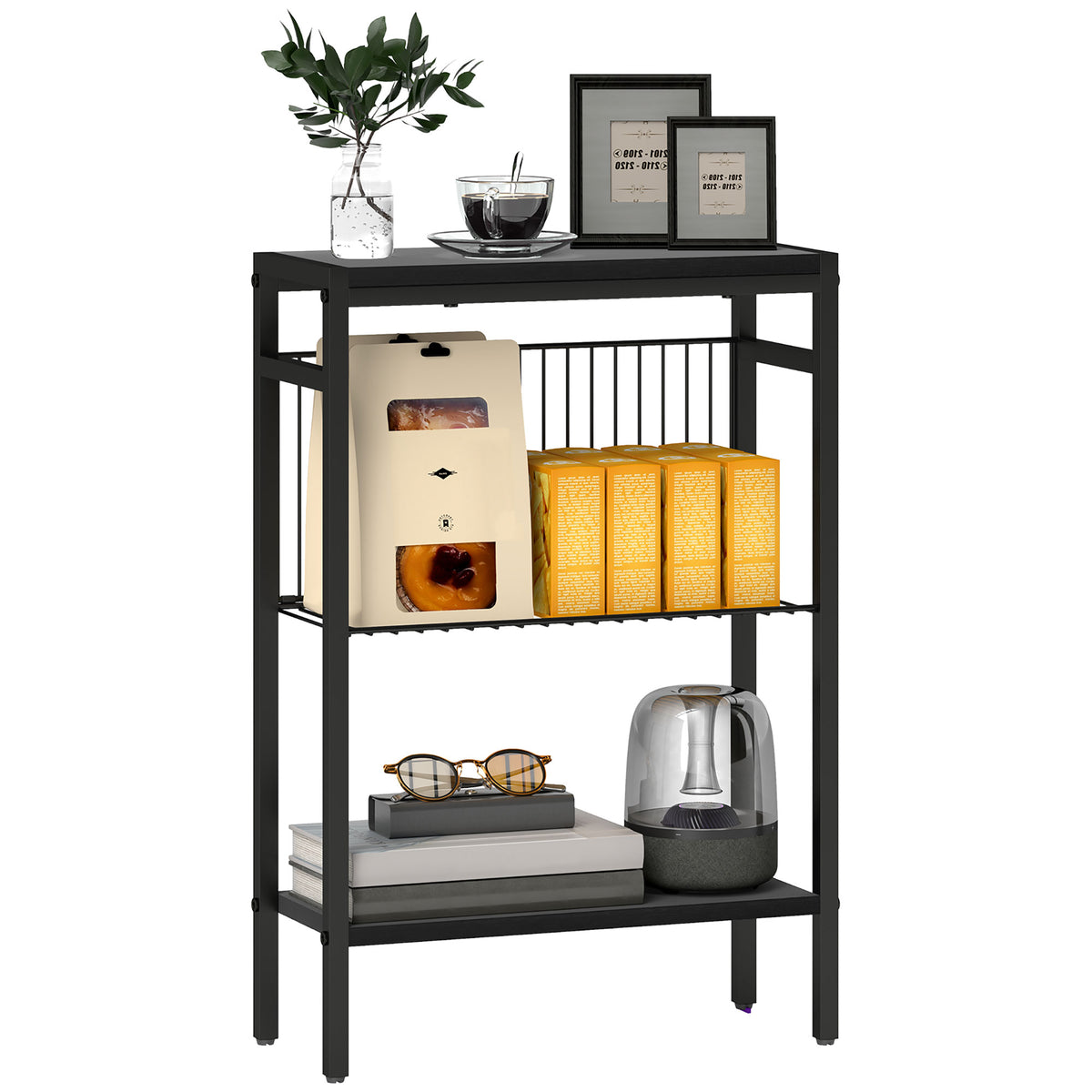 Essenza Mesa Auxiliar Estreita de 3 Níveis Industrial Preto 43x18x62,5 cm — foto 1