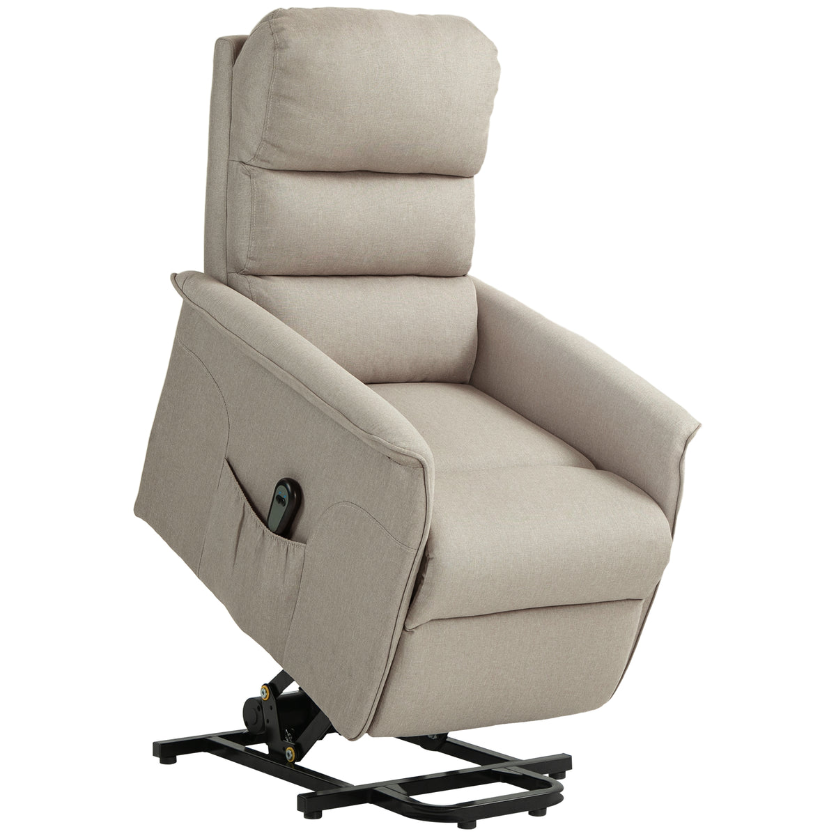 Poltrona Relax Reclinável Elétrica Poltrona Levanta Pessoas com Controlo Remoto e Bolso Lateral Poltrona Elétrica para Sala de Estar Dormitório 66x90x96 cm Bege — foto 1