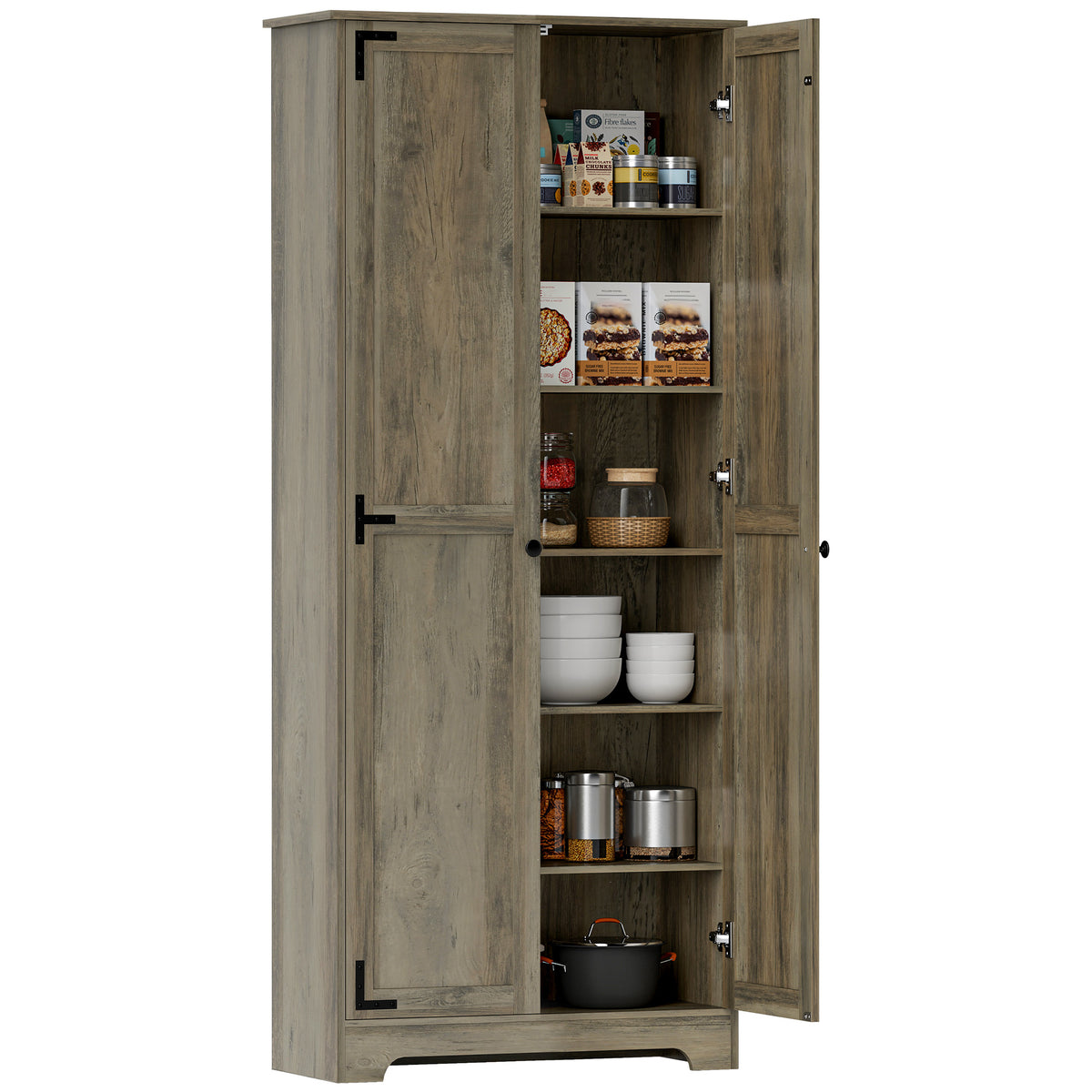 Armário de Cozinha Armário de Arrumação com 2 Portas e Prateleiras Ajustáveis para Sala de Jantar Sala de Estar 78x31,5x182 cm Marrom Acinzentado — foto 1