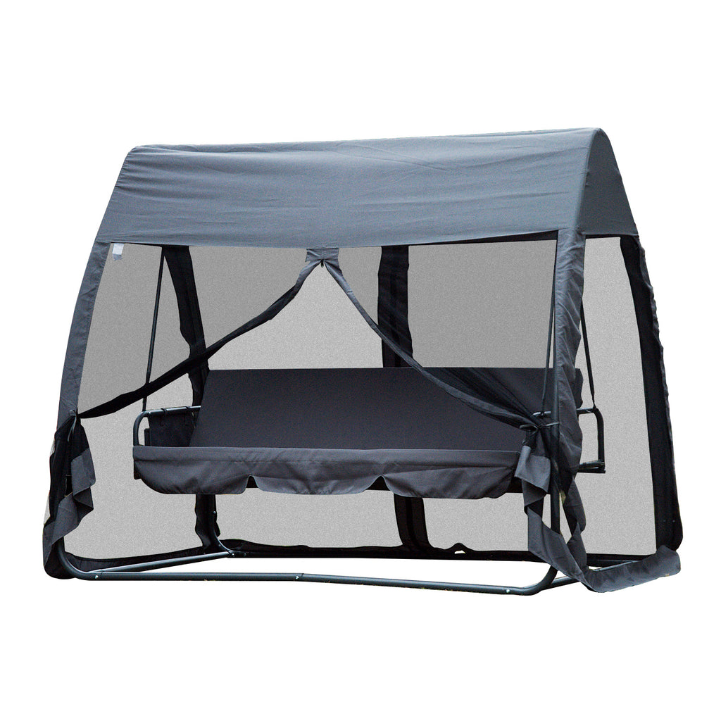 Baloiço de Jardim de 3 Lugares Convertível em Cama com Rede Mosquiteira para Terraço Balcão Exterior Carga Máxima 300kg 240x140x197cm Cinza — foto 1