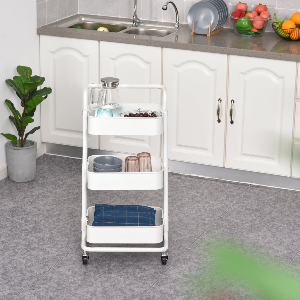 Carrinho Auxiliar de 3 Níveis com Rodas e 3 Prateleiras de Malha Metálica Carga de 20kg Branco 44x36x83cm — foto 2
