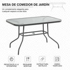 Mesa retangular de metal para jardim Bordas curvas com orifício para guarda-sol Capacidade 70kg Vidro temperado 120x80x70 cm Cinza carvão — foto 4