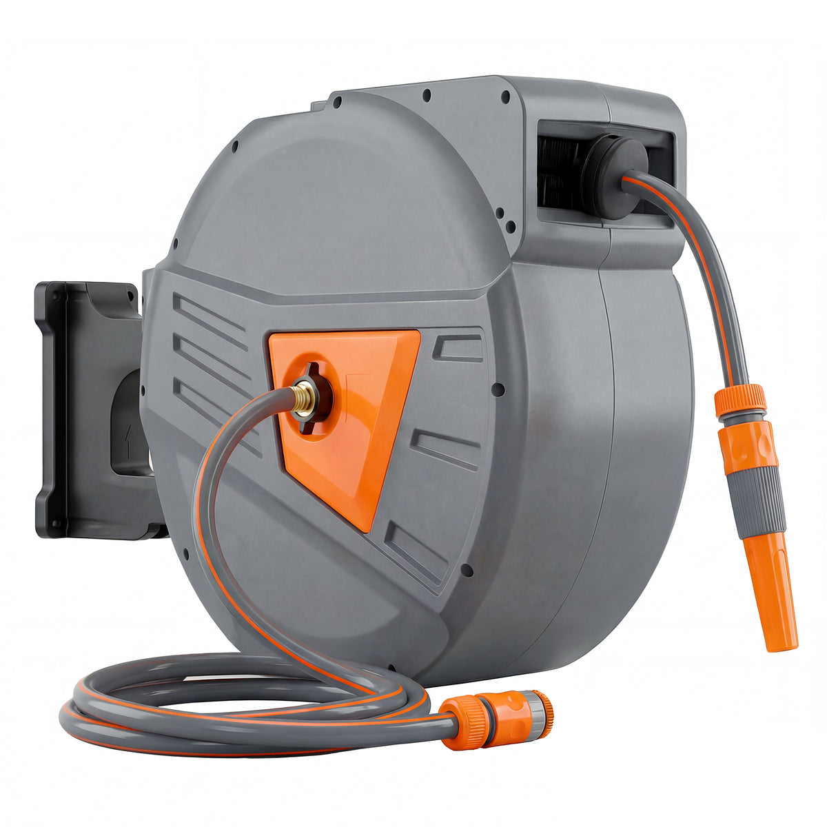 Enrolador de Mangueira de Parede 40+2 m xØ15 mm Enrolador de Mangueiras de Água Retrátil Automático Pivotante a 180° Laranja — foto 1