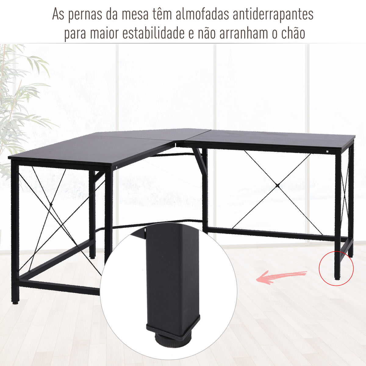 Secretária em Forma de L Secretária para Escritório com Estrutura de Metal Carga 70 kg Secretária de Canto para Escritório Estúdio 150x150x76 cm Preto — foto 5