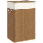 Cesto de Roupa com Tampa 72L Cesto de Roupa de Bambu com Bolsa Interior Removível e Alças para Lavandaria Dormitório 40x30x60 cm Madeira e Creme — foto 1