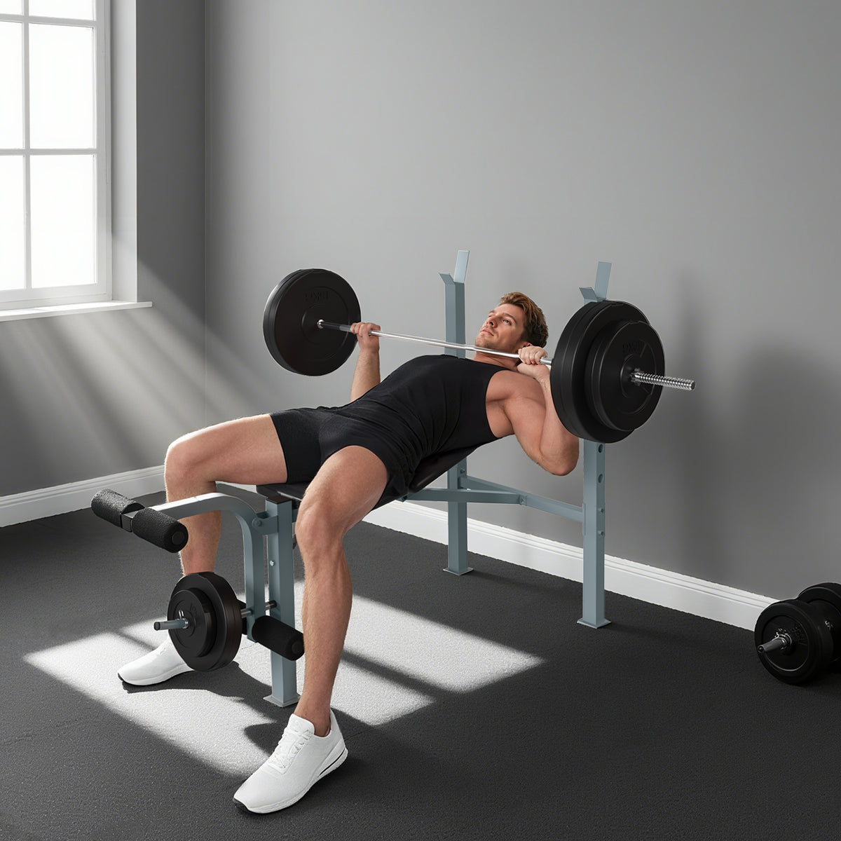 Banco de Musculação com Altura Ajustável Banco de Pesos Multifuncional Banco Fitness para Treino Completo com Encosto Ajustável Carga 200 kg 165x68x114 cm Preto — foto 2