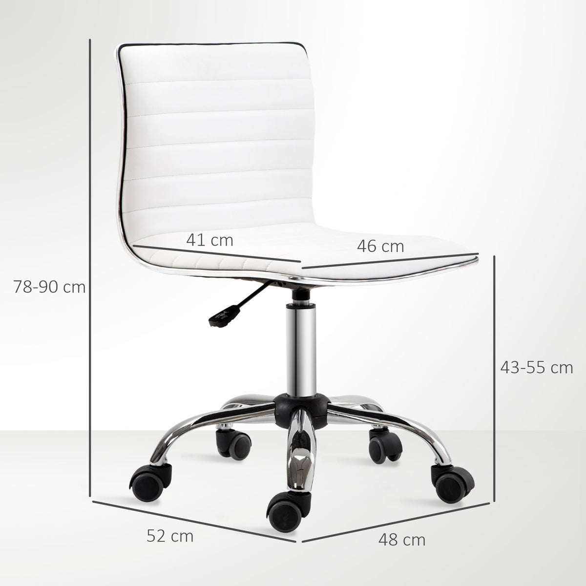 Cadeira de Escritório sem Apoio para os Braços Cadeira de Escritório Giratória com Altura Ajustável Cadeira para Estudo Estofada em PU Carga 120 kg 48x52x78-90 cm Branco — foto 3