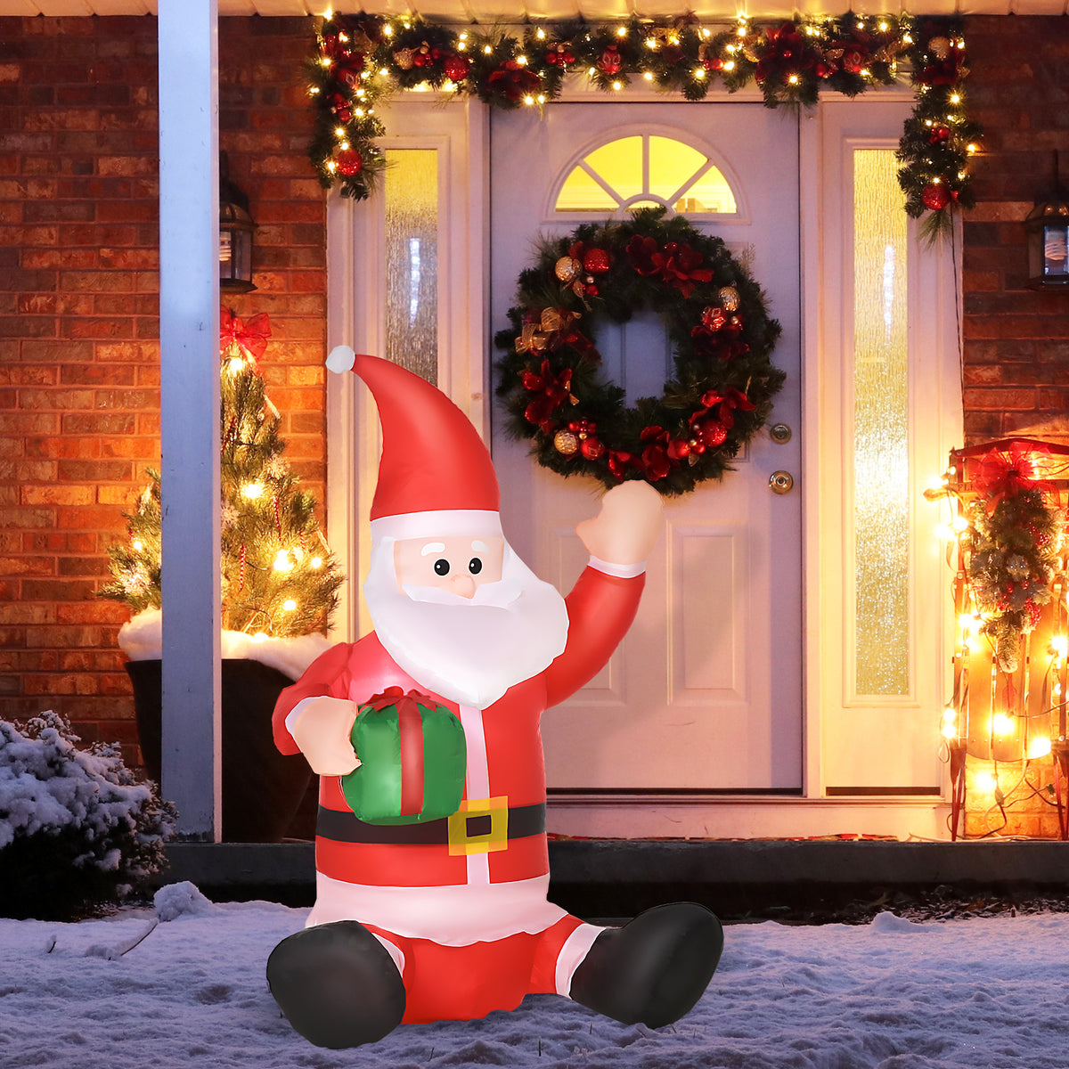 Pai Natal Insuflável de 1,2 m com Presente Decoração de Natal Iluminação LED 70x50x120cm Multicolorido — foto 2