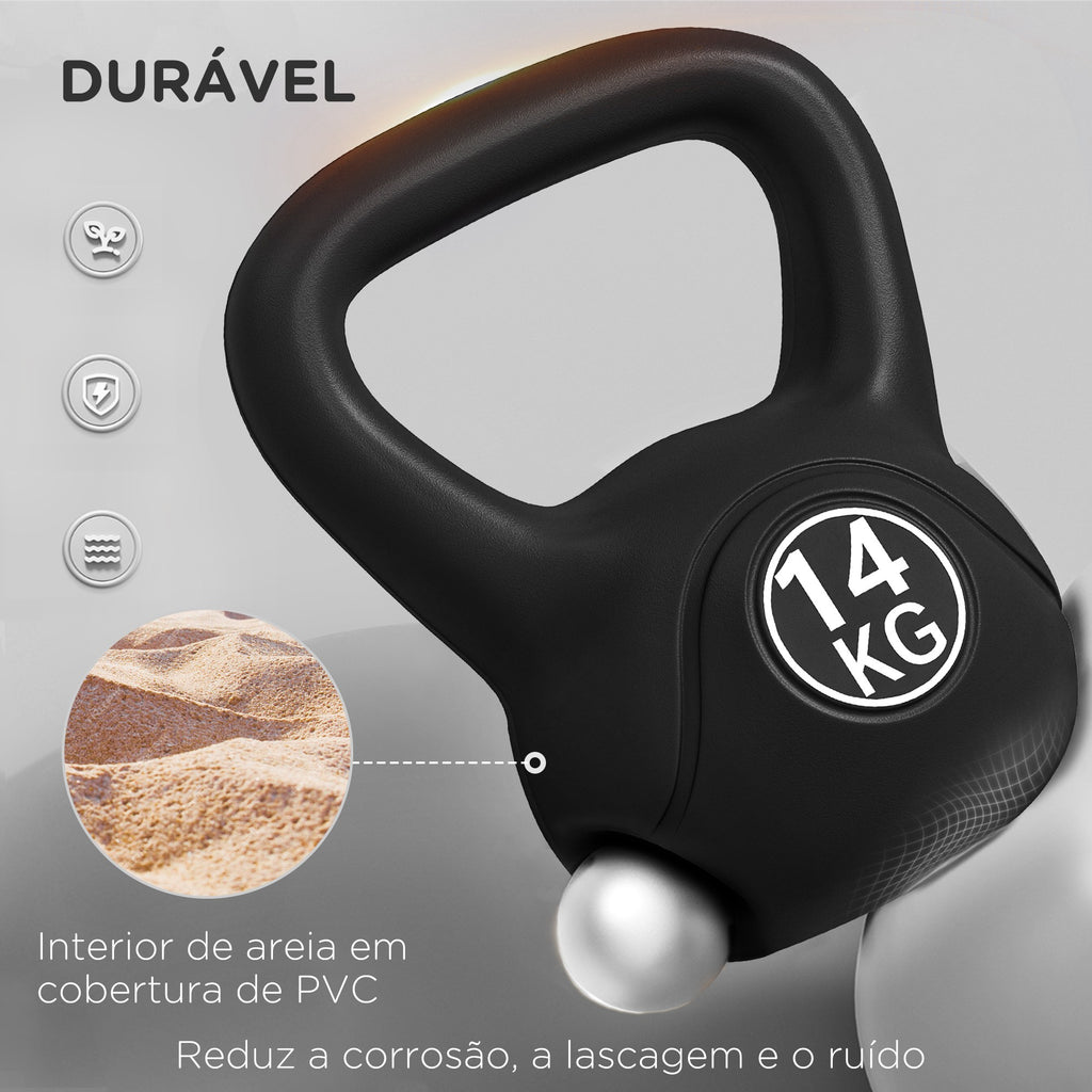 Peso Russo de 14 kg Kettlebell Fitness Preenchido de Areia com Punho Largo Antiderrapante para Exercícios e Treinos em Casa Ginásio 26x18x32 cm Preto — foto 5