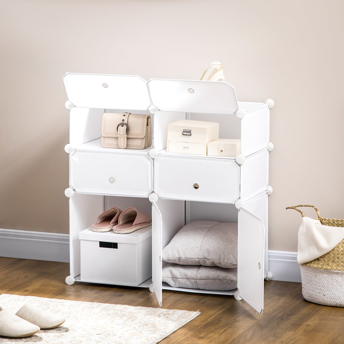 Armário Modular de Plástico Armário Modular com 6 Cubos Organizador de Roupas Sapatos Brinquedos 75x37x73cm Branco — foto 7