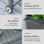 Floreira de Metal Elevada Floreira com Rodas Alça Lateral e Prateleira Inferior para Cultivo de Plantas Hortaliças Flores 104x39x80cm Cinza — foto 5