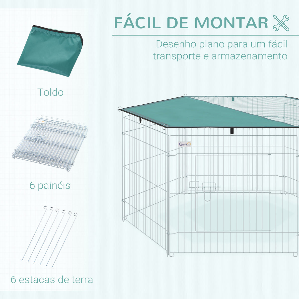 Parque para Animais de Estimação com 6 Painéis 59x60cm Dobrável Cerca para Animais de Estimação com Porta com Trava e Toldo Superior para Jardim Pátio Exterior Prata — foto 5