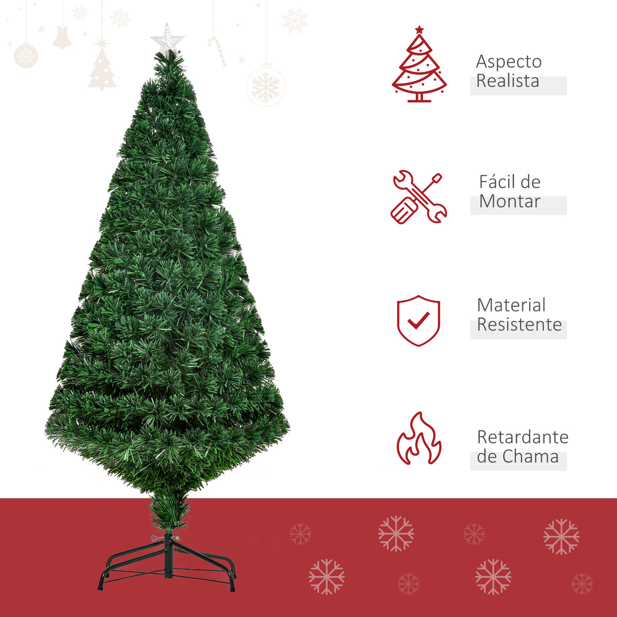 Árvore de Natal Artificial 150 cm Árvore de Natal com Fibra Óptica e Suporte Metálico Decoração de Natal Ø75x150 cm Verde — foto 4