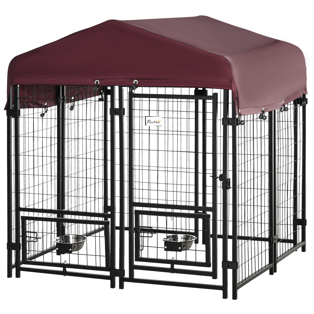 Parque para Animais de Estimação com Toldo de Tecido Oxford Gaiola para Cães 8 Painéis com 2 Comedouros Giratórios Porta com Fechadura para Jardim Exterior 120x120x138cm Preto — foto 1