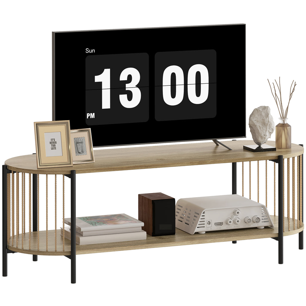 Móvel de TV Estilo Boémio Móvel de TV até 55 Polegadas com Detalhes em Corda de Papel e 2 Prateleiras Abertas para Sala de Estar Quarto 124x43,5x41 cm Madeira — foto 1