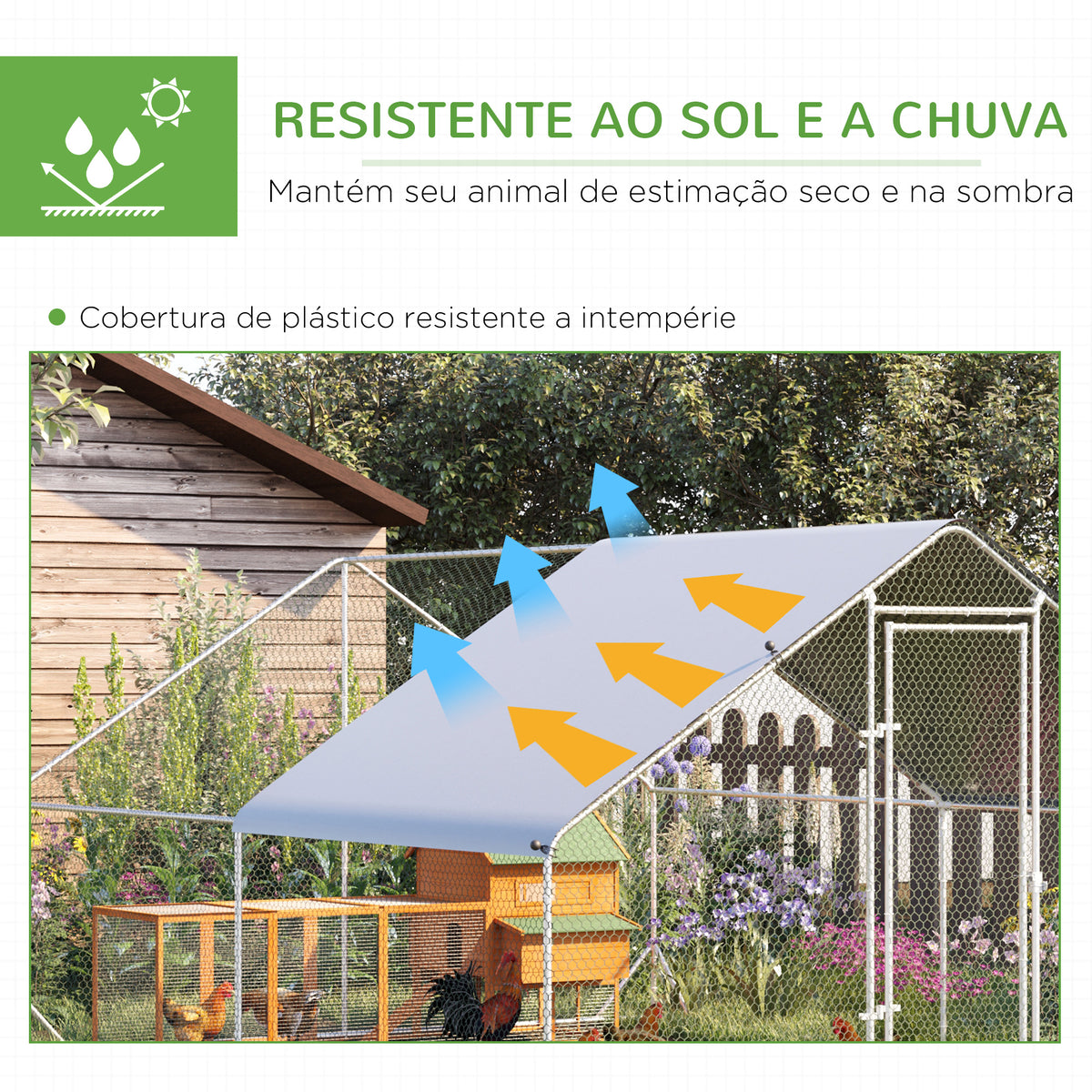 Galinheiro de Exterior Grande 3x4x2m Gaiola para 8-12 Galinhas de Aço Galvanizado com Teto de PE e Fechadura para Coelhos Prata — foto 4