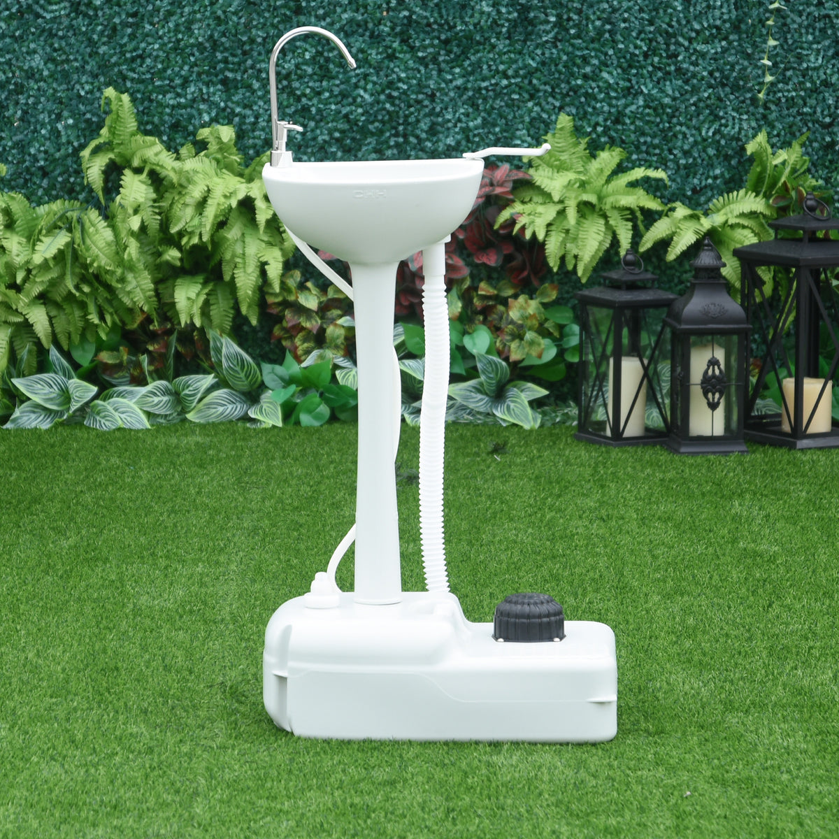 Lavatório Portátil para Atividades ao Ar Livre e Campismo com Depósito de Água de 17L Dispensador de Sabão Suporte para Toalha e 2 Rodas 51x33,5x103 cm Cinza Claro — foto 2