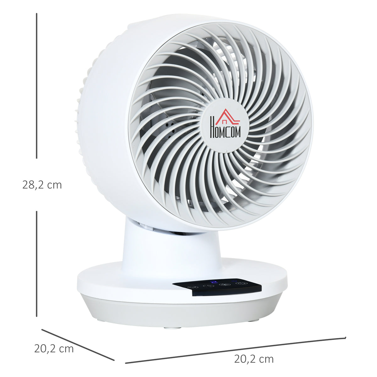 Ventoinha de Mesa 45W Mini Ventoinha com 3 Pás Ecrã LED Oscilação de 55° 3 Velocidades Temporizador e Controlo Remoto Ø20,2x28,2cm Branco — foto 3