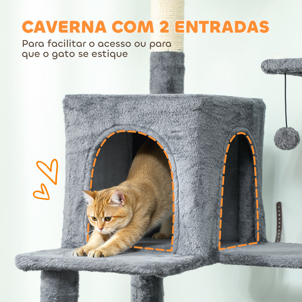 Arranhador para Gatos 202 cm Torre de Escalada com Plataformas Plataformas Caverna Postes de Sisal Bolas e Corda para Brincar Cinzento — foto 5