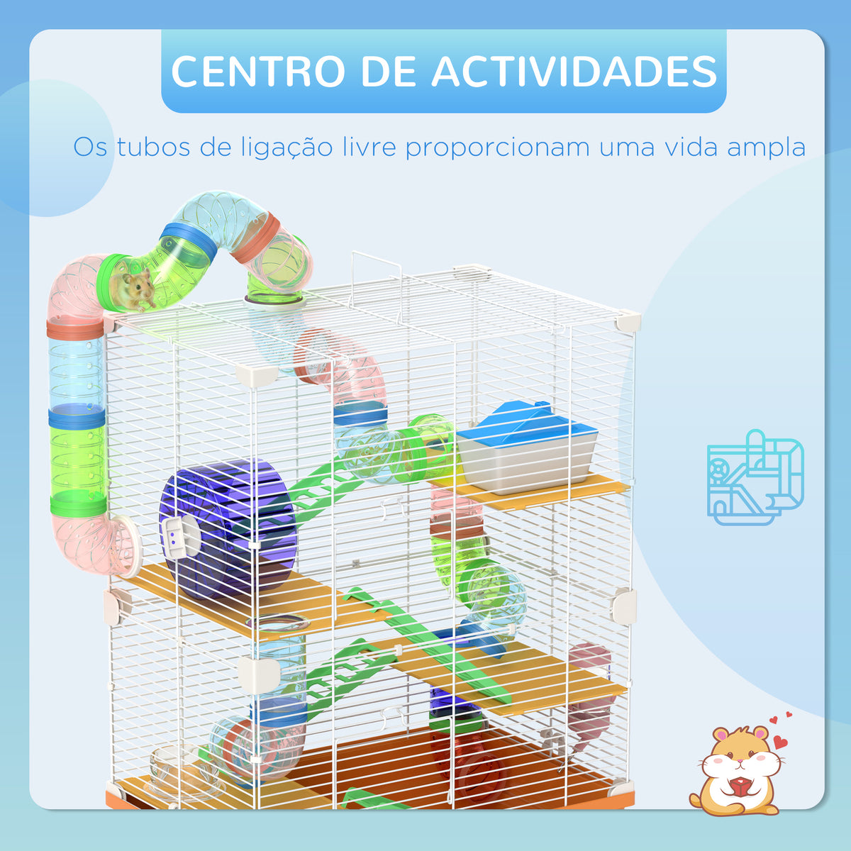 Jaula para Hamster de 5 Níveis, Casa para Roedores Pequenos com Túnel, Plataformas, Tigela, Bebedouro, Casinha, Rampas e Roda de Exercício, para Gerbos, 46x30x58 cm, Laranja — foto 4