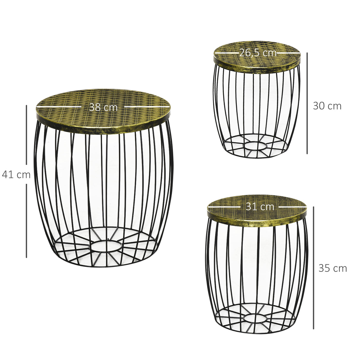 Conjunto de 3 Mesas de Jardim Empilháveis Mesas Auxiliares de Jardim Redondas com Estrutura Metálica e Tampo Imitação Vime para Varanda Terraço Pátio Preto — foto 3