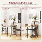 Conjunto de Mesa e Bancos de Bar Mesa Alta de Cozinha com 2 Bancos Laterais Rebatíveis Suporte para Vinhos e Prateleiras Estilo Industrial Castanho e Preto — foto 7