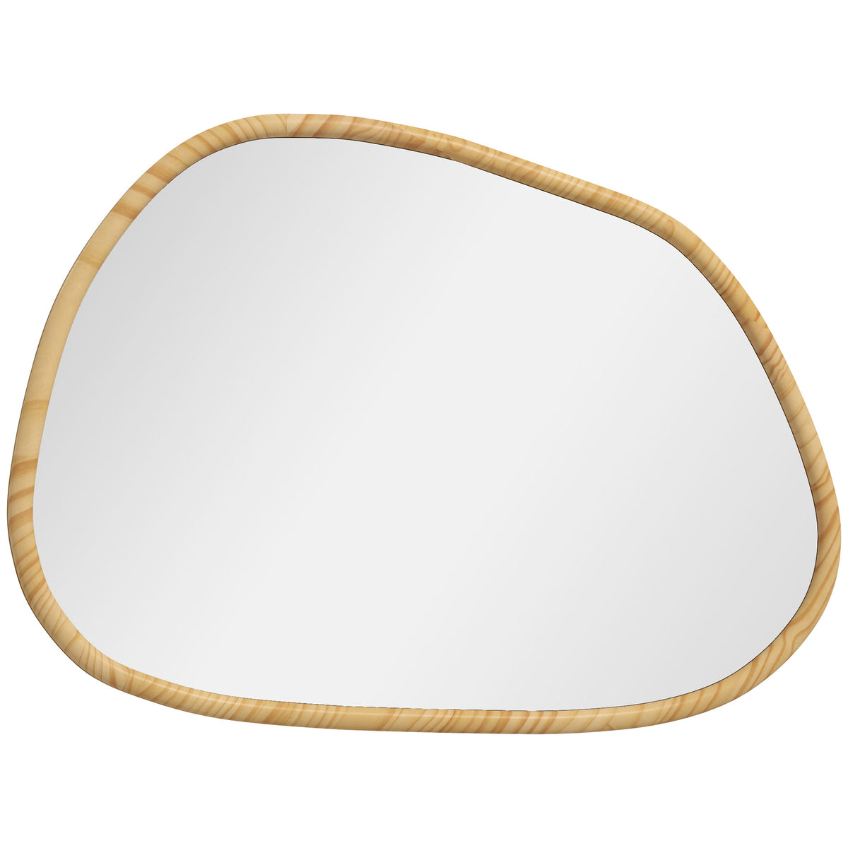 Espelho de Parede Decorativo 70x50 cm Espelho de Casa de Banho com Forma Irregular e Moldura de Madeira para Sala Entrada Corredor Horizontal ou Vertical Natural — foto 1