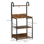 Estante de Cozinha Estante para Microondas com 4 Níveis Ganchos e Pés Ajustáveis Estante de Armazenamento 60x40x125 cm Marrom Rústico — foto 3