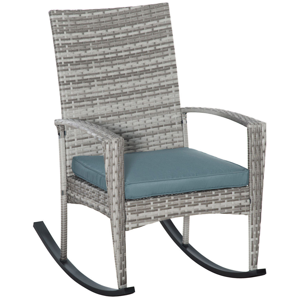 Cadeira de Balanço Poltrona para Jardim com Almofada, Polyrattan+Metal, Cinza, 66 x 88 x 98 cm — foto 1