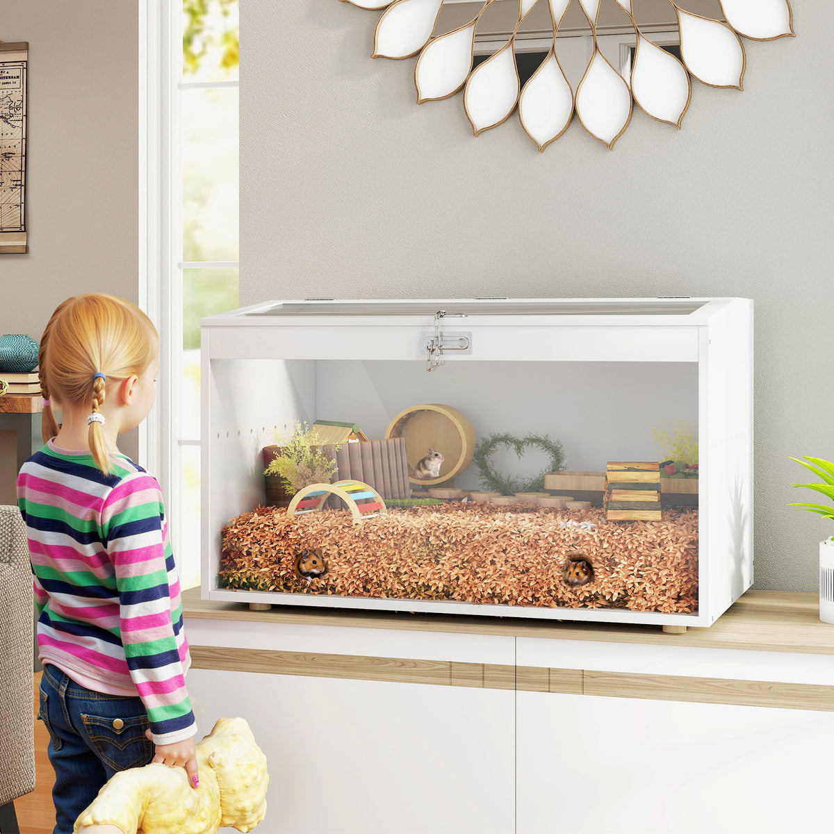 Gaiola para Hamster Casa para Animais Pequenos com Tampa Abatível e Janela de Acrílico Transparente para Hamsters Anões e Gerbos Pequenos 80x50x50 cm Branco — foto 2