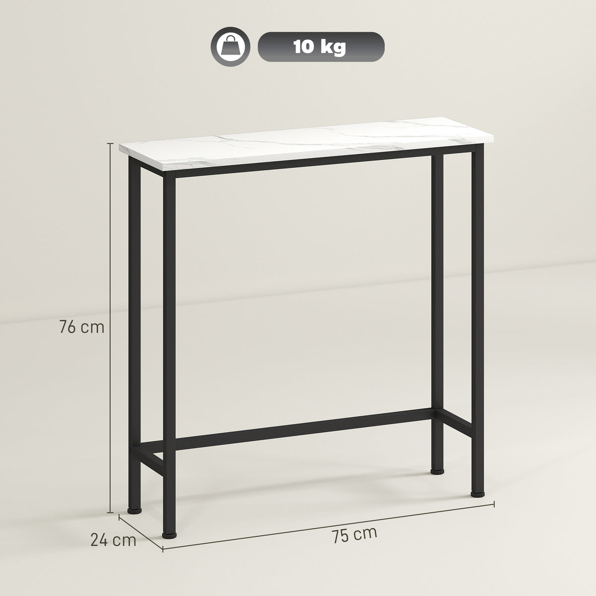 Mesa Consola Moderna Consola Estreita com Superfície com Efeito Mármore e Estrutura de Metal para Entrada Sala de Estar 75x24x76 cm Branco e Preto — foto 3