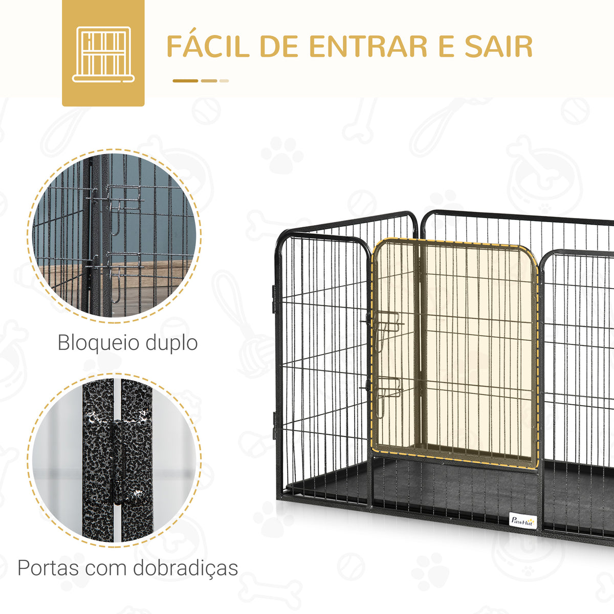 Barreira de Segurança para Animais de Estimação Parque de Diversão para Animais com 4 Painéis de Aço 109x74x71cm com Porta de Trava Dupla e Bandeja Removível para Exterior Interior Cinza — foto 4