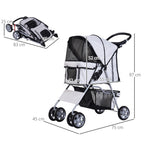 Carrinho para Cães Dobrável, Carrinho para Cães Pequenos com Cesta de Armazenamento, Janelas de Malha, Suportes para Copos, Rodas de EVA, Almofada Lavável, Travões, Carga 10 kg, 75x45x97 cm, Cinzento — foto 3