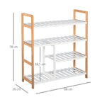 Sapateira multiuso com 4 níveis Máximo 11 pares com compartimento para botas altas Prateleira para sapatos Madeira maciça de pinho 68x26x78 cm Branco — foto 3
