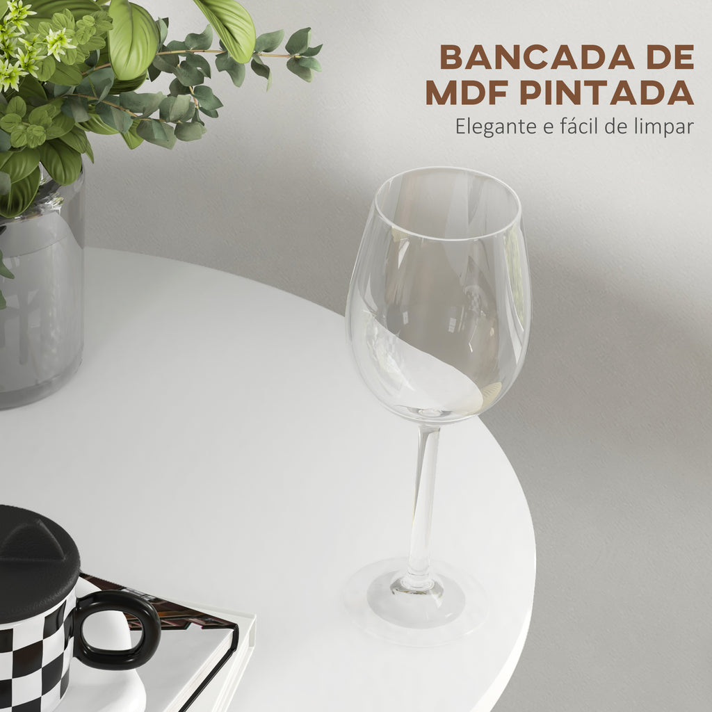 Mesa de Bar Redonda Mesa Alta de Cozinha Moderna com Bancada Pintada e Estrutura de Aço para 2 Pessoas para Casa Sala de Jantar Ø60x102 cm Branco — foto 5