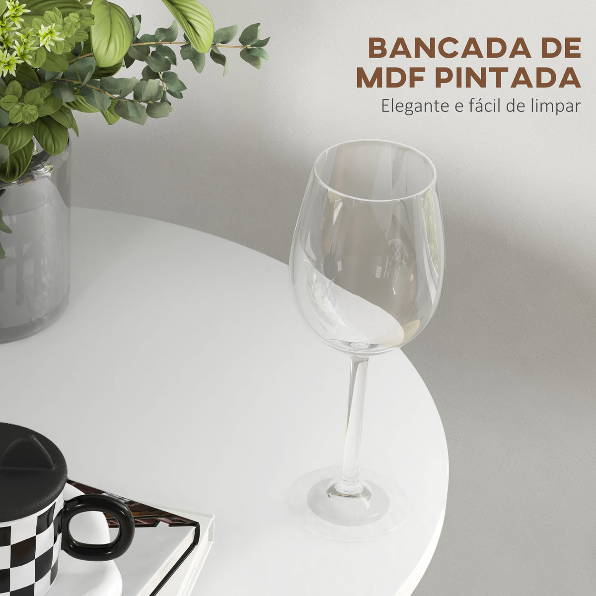 Mesa de Bar Redonda Mesa Alta de Cozinha Moderna com Bancada Pintada e Estrutura de Aço para 2 Pessoas para Casa Sala de Jantar Ø60x102 cm Branco — foto 5