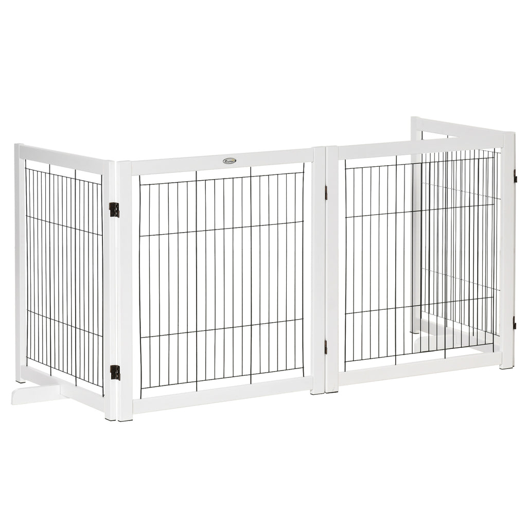 Grade de Separação para Cães, Grade de Proteção Independente com Pés 305 x 82 cm Madeira, Grade para Cães Dobrável, Grade de Proteção para Escadas para Cães para Escadas, Portas, Corredores, 4 Painéis, Branco — foto 1