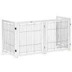 Grade de Separação para Cães, Grade de Proteção Independente com Pés 305 x 82 cm Madeira, Grade para Cães Dobrável, Grade de Proteção para Escadas para Cães para Escadas, Portas, Corredores, 4 Painéis, Branco — foto 1