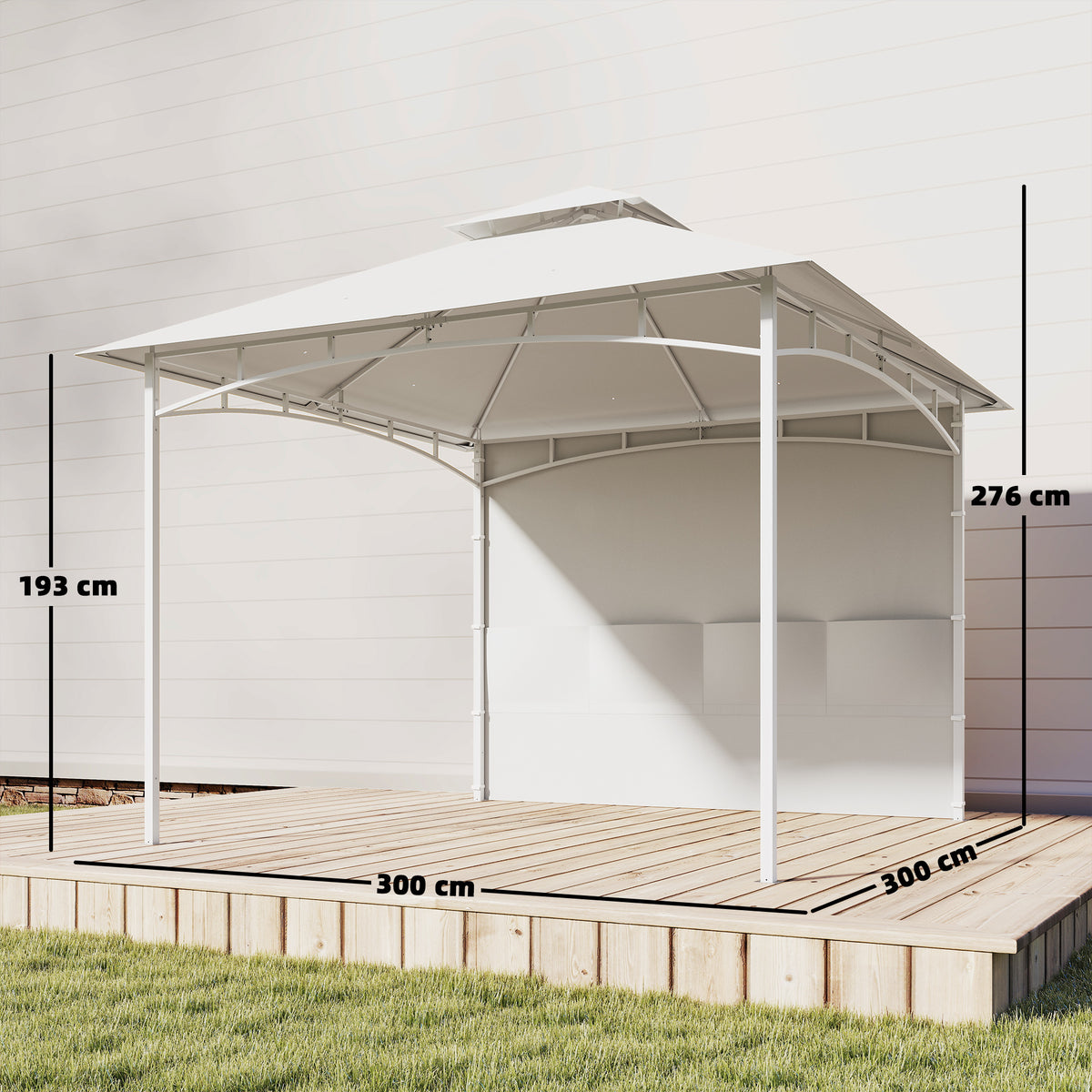 Pérgola de Jardim 3x3 m com Cortinas Bolsos Porta Objetos Gancho no Teto Pérgola Externo com Teto Duplo Orifícios de Drenagem em Metal para Jardim Varanda Festas Pátio UV30+ Creme — foto 2