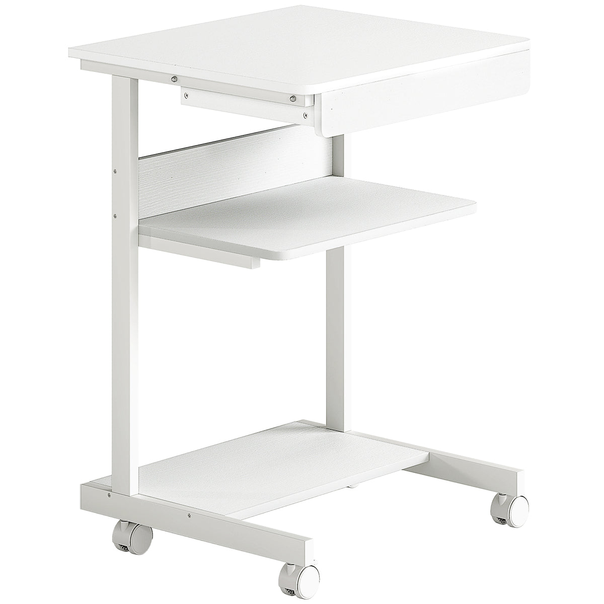 Secretária de Computador com Rodas Secretária com Armazenamento 56x51 cm com Gaveta Compartimento e Suporte Cpu Branco — foto 1