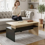 Mesa de Centro Moderna Bicolor com Níveis Desfasados e Prateleira de Arrumação 95x55x50 cm Madeira Natural e Preto — imagem 6